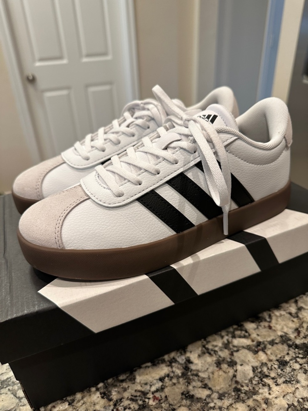 Adidas Kids VL Court 3.0 White and Black Sneakers with Gum sole size 5